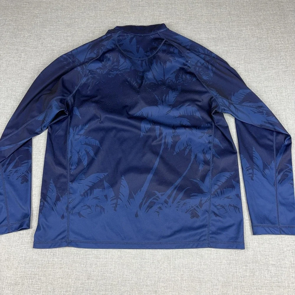 Tommy Bahama UV Tech Pullover Mens XL Blue 1/4 Zip Long Sleeve Palm Sun Top